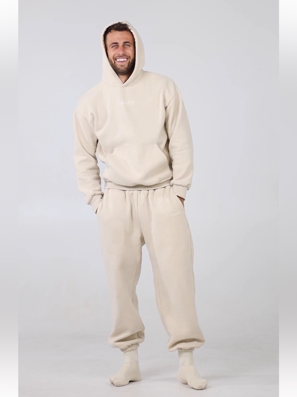Comfrt Signature Oversized Hoodie Bone Large Unisex NWT Heavyweight Pullover - Picture 13 of 15